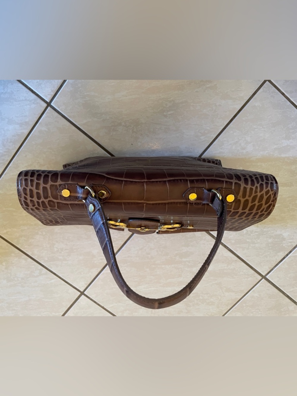 Brown Croc-Embossed Top-Handle Satchel - Women Bags - Picture 14 of 16